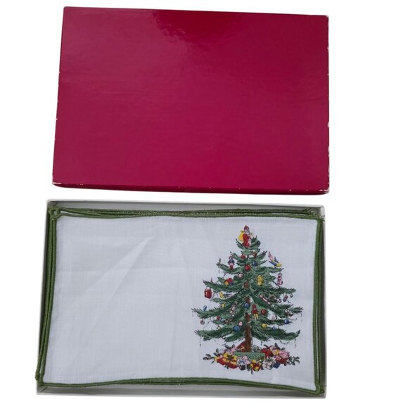 Spode Christmas Tree Set of 8 Linen Cocktail Napkins - Picture 2 of 2
